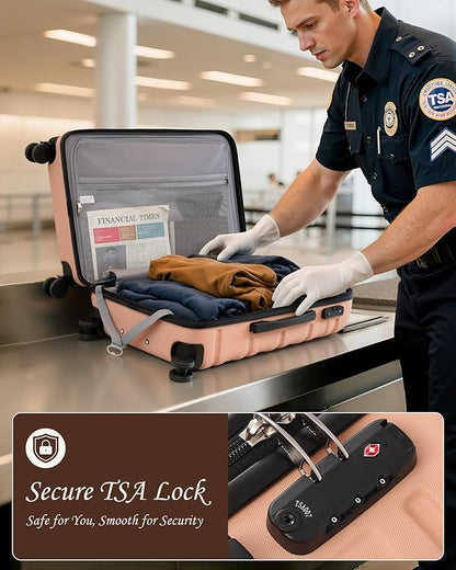 TAKUMI Luggage Sets 5 Piece Lightweight Carry On luggage with Duffel Bag ABS+PC Hardshell Suitcases with YKK zippers Double Spinner Wheels Travel Luggage with TSA Lock(PINK, 5 PIECE SET)
