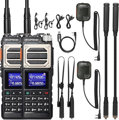 BAOFENG UV-25 Tri-Power Ham Radio Handheld, 10W Long Range Two Way Radio, UHF VHF AM FM Air NOAA Multi-Band Receiver, with 5200mAh Battery, Gooseneck ANT & Whip ANT, Tactical Speaker Mic, 2Packs