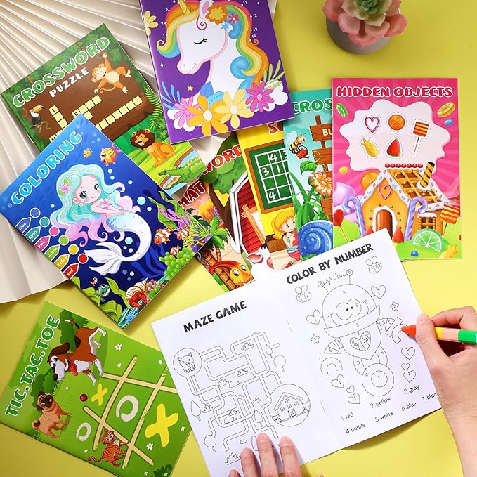 BenLouis 24 pcs Mini Activity Books for Kids ages 4-8-12 Small Activity Books Party Favors Bulk Mazes Coloring and More for Classroom Travel Birthday Goodie Bag Gift Stuffer(Colorful)