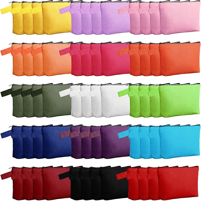 Reginary 60 Pieces Canvas Makeup Bags Bulk Cute Travel Cosmetic Pouch Multipurpose Blank Small Toiletry Bag DIY with Zipper for Women Teens Operation Christmas Gifts Items, 15 Colors(7.5 x 5 x 2 Inch)