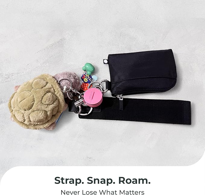Roam Smart Tracker | Family-Friendly Eco Tracker for Keys, Bags & Kids’ Gear | Works with iOS & Android | Built-in Strap, QR Lost & Found | Replaceable Battery | No Extra App | 1-Pack, Pink