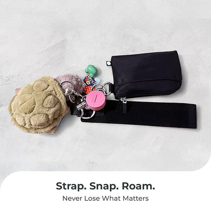 Roam Smart Tracker | Family-Friendly Eco Tracker for Keys, Bags & Kids’ Gear | Works with iOS & Android | Built-in Strap, QR Lost & Found | Replaceable Battery | No Extra App | 1-Pack, Pink