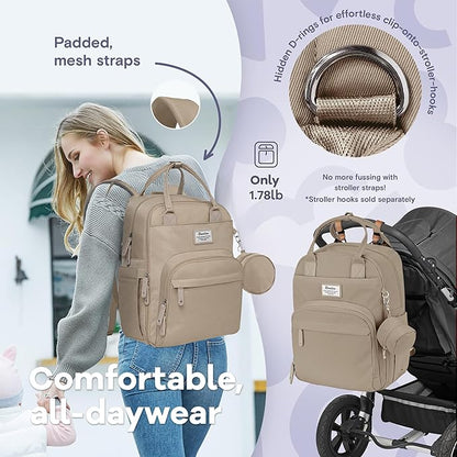 RUVALINO Diaper Bag Backpack-Multifunction Baby Travel Bag with Changing pad, Insulated Bottle Holders & Pacifier Case, Large Capacity, Waterproof, Clay