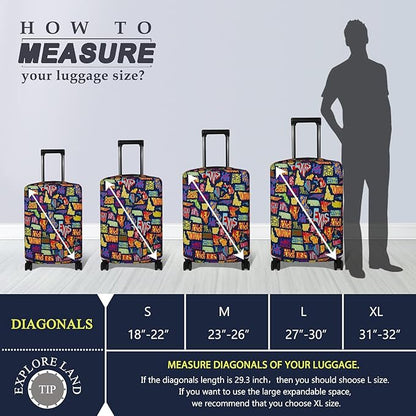 Explore Land Travel Luggage Cover Suitcase Protector Fits 18-22 Inch Case (America Map, S)
