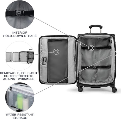 Travelpro Crew Classic Lightweight Softside Expandable Checked Luggage, 8 Wheel Spinner Suitcase, TSA Lock, Men and Women, Checked Medium 25-Inch, Black