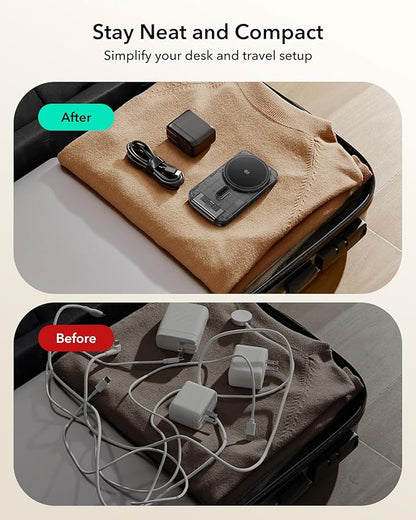ESR 3 in 1 Charging Station for Apple, Qi2.2 25W MagSafe Charger with CryoBoost, Phone-Cooling Wireless Charging Station, Foldable, for iPhone 17/16 with iOS 26, AirPods, Apple Watch, Frosted Graphite