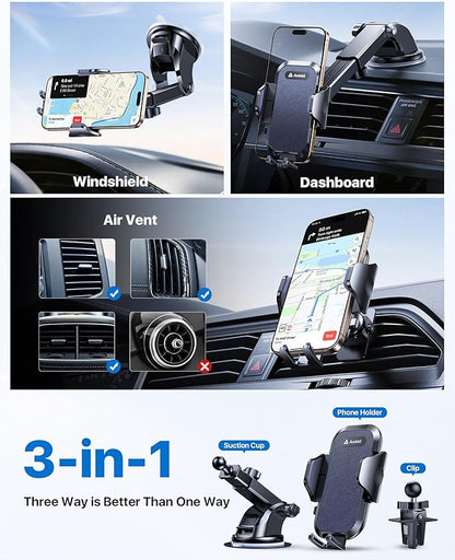 andobil Car Phone Holder, 2025 Military-Grade 89lbs Strongest Suction Phone Holders for Your Car Dashboard/Windshield/Vent Easy Clamp Cellphone Holder Truck Stand for iPhone 17 16 15 Pro Max, Blue
