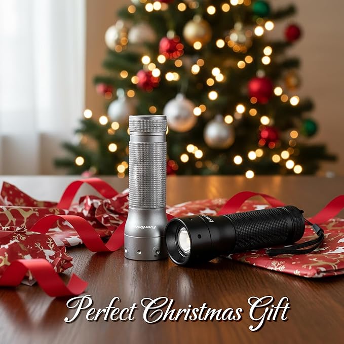 EverBrite Mini Flashlight, Zoomable LED Flash Light, 3 Modes, 3AAA Batteries Included, Handheld Small Flashlight for Camping, Emergency, Home – Black, Christmas Gifts