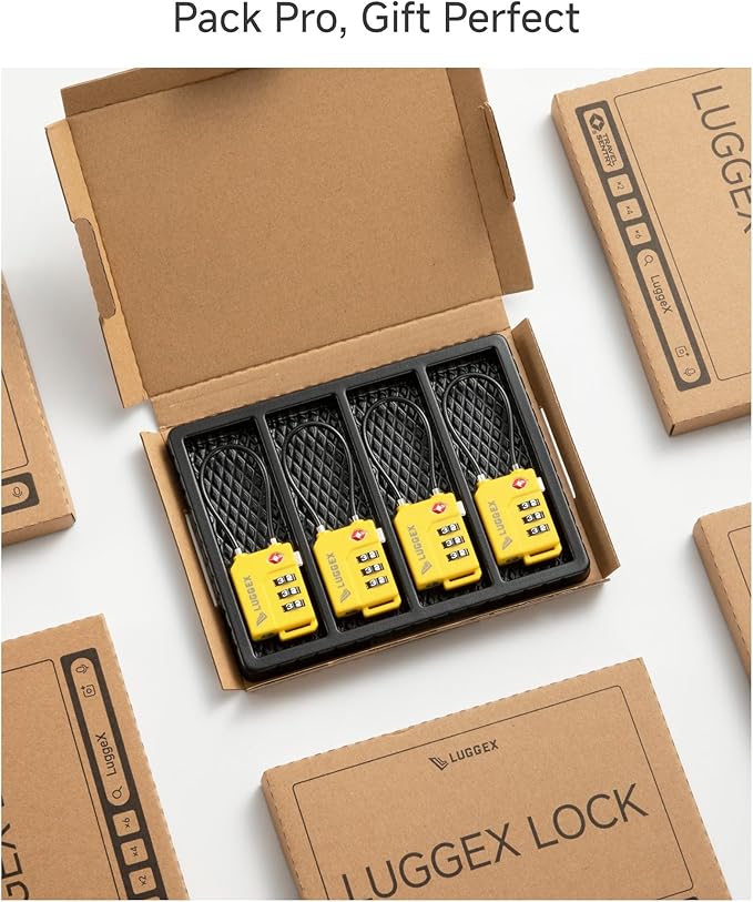 LUGGEX TSA Locks for Luggage, Suitcase Locks TSA Approved, Luggage Locks, Ease of Use & Durable(Yellow,4 Pack)