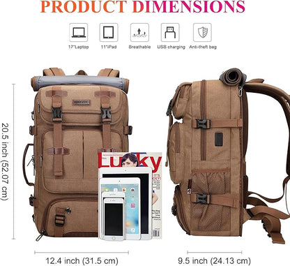 WITZMAN Travel Backpack for Men 40L Large Carry-on Airline Approved Convertible 3 in 1 laptop Bags Fit 17 inch(A8013 Brown)