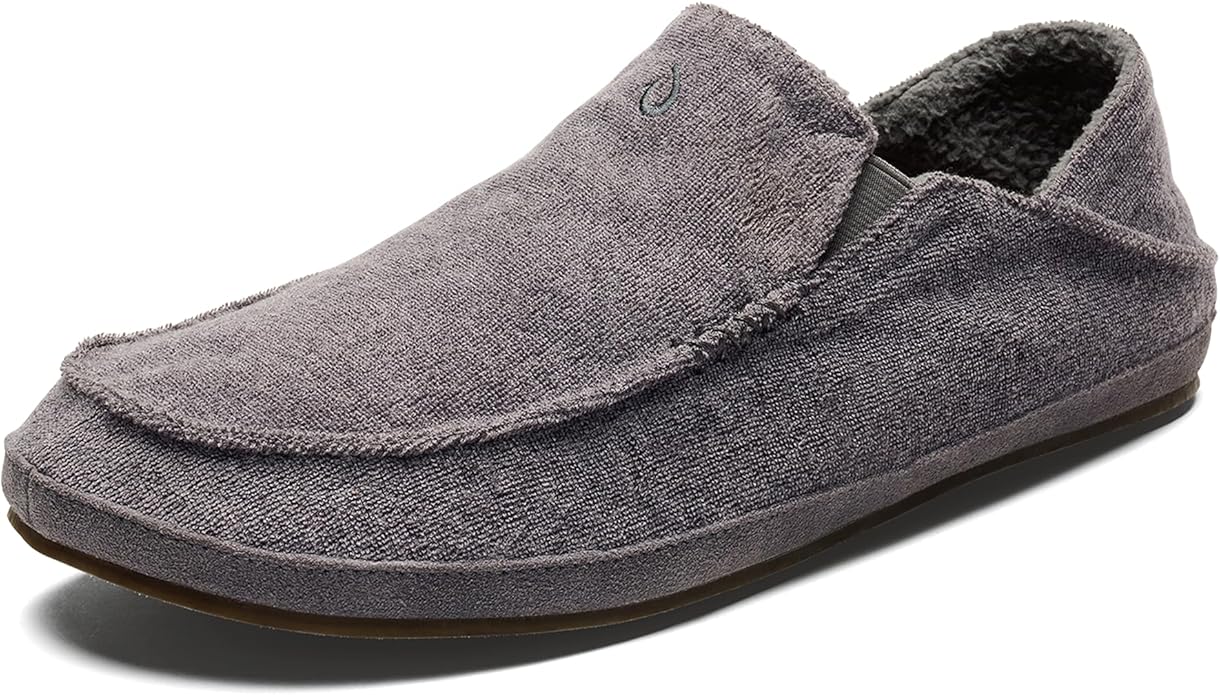OLUKAI Moloa Hulu Men's Wool-Blend Slippers, Soft & Heathered Knit Slip On Shoes, Suede Leather Foxing, Drop-In Heel Design