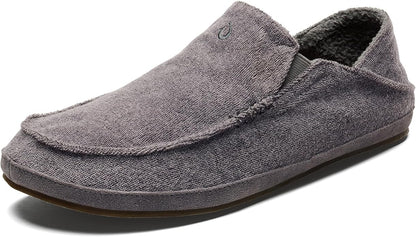 OLUKAI Moloa Hulu Men's Wool-Blend Slippers, Soft & Heathered Knit Slip On Shoes, Suede Leather Foxing, Drop-In Heel Design