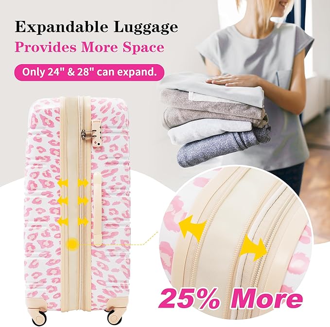 Luggage Sets 3 Piece Durable Suitcase Set with Spinner Wheels, 3 Pcs Hardside Lightweight luggage with TSA Lock, Large Checked Travel Suitcases