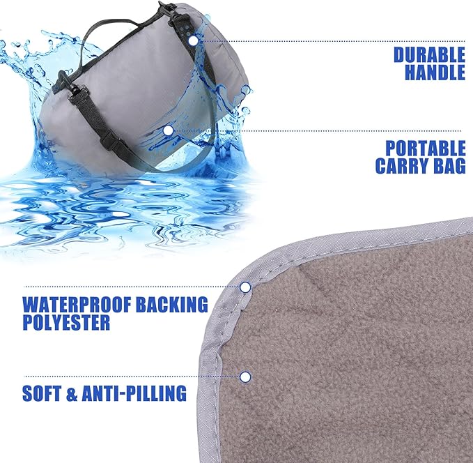 Tranqun 2 Large Outdoor Blanket 78'' x 55'' Quilted Windproof Waterproof Fleece Sandproof Stadium Foldable Warm Blanket for Camping Picnic Sporting Events Cold Weather (Gray)