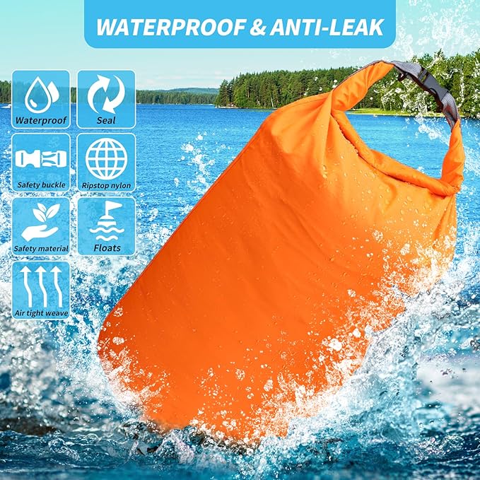 Dry Bag Set, Waterproof Small Lightweight Dry Bags for Paddle Board Kayaking, Fishing, Camping (Orange, 70L 2Pack)
