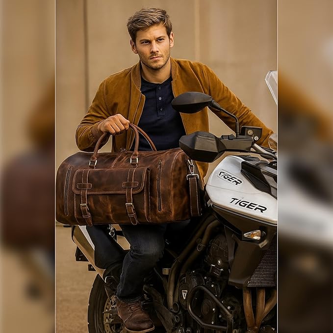 20 Inch Leather Duffel Bags for Men and Women Full Grain Leather Travel Overnight Weekend Bag Sports Gym Duffel for Men
