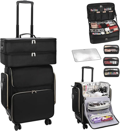 OCHEAL Hairstylist Traveling Case with a Large Makeup Travel Case for Hairstylist, Hairdresser Bag with Detachable Pouch,360° Rotatable Wheelsfor Hairdressing Tool Organizer 3 Makeup Bags