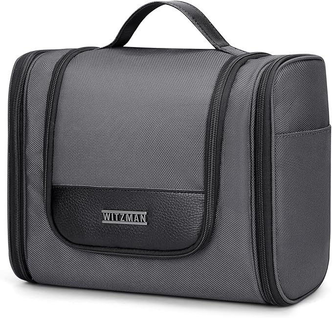 WITZMAN Toiletry Bag for Men Women Large Hanging Multi-organization Bathroom Bag Water-resistant Dopp Kit Shaving Bag Men(B690 Silvery Grey)
