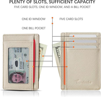 Travelambo Slim Wallet Front Pocket Minimalist Leather RFID Blocking Medium Size