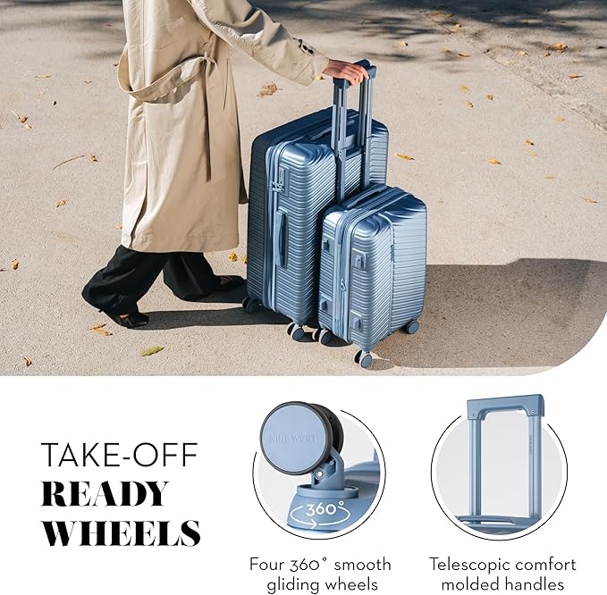 Nine West Zion 2-Piece Smart Luggage Set (20/28), Hardshell Spinners with Cup Holder & USB Port, Expandable & Scuff-Resistant Surface Lapis