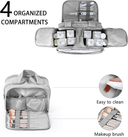 Travel Toiletry Bag for Women, Large Wide-open Puffy Cosmetic Makeup Bag with Wet-Dry Separation, Multi-Pocket Organizer with Carry Handle for Toiletries, Cosmetics, Essentials, Light Grey