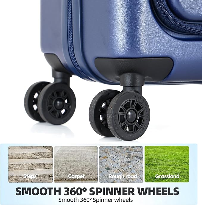 29 Inch Luggage, Top Opening Airline Approved ABS+PC Hard Shell Suitcases with Silent Wheels, TSA Lock,Front Pocket and Wet-dry Separated Six-piece Set (Dark Blue, 29-Inch)