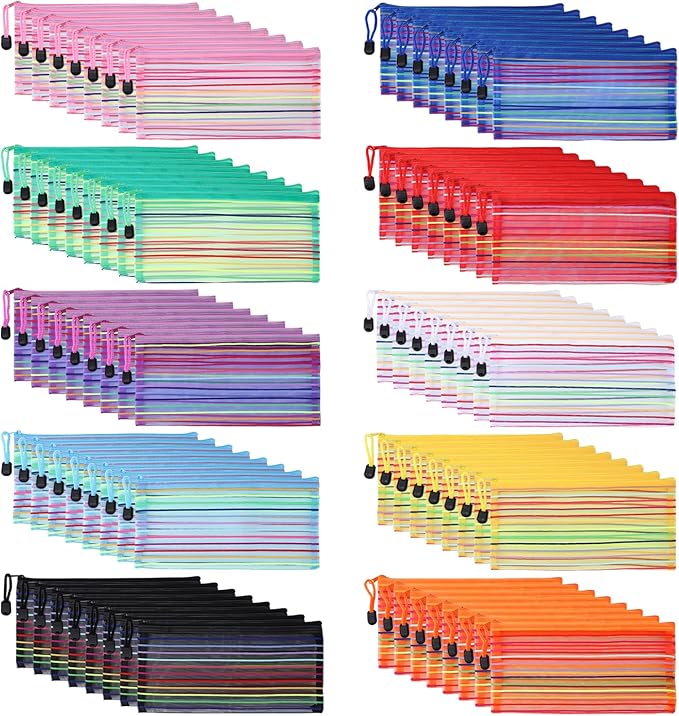 80 Pack 10 Colors Mesh Zipper Pouch Bags, Small Pouch Pencil Pouch Bulk, Cosmetics Makeup Bags Accessories Storage Bag, Home Organizing Office School Classroom Supplies