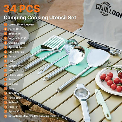 Portable Camping Cooking Utensils Set, Camp Kitchen & Campfire Cooking Equipment, RV Essentials, Camper Must-Haves Accessories, Outdoors Cookware, Christmas Stocking Stuffers Gifts