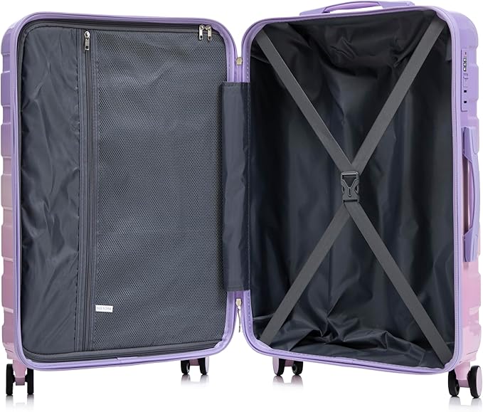 Campfun 3 Piece Luggage Sets, PC Gradient Color Suitcase Set with Double Spinner Wheels, Durable Carry On Luggage with Combination Lock, 20/24/28 inch, Purple+Pink