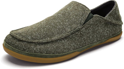 OLUKAI Moloa Hulu Men's Wool-Blend Slippers, Soft & Heathered Knit Slip On Shoes, Suede Leather Foxing, Drop-In Heel Design