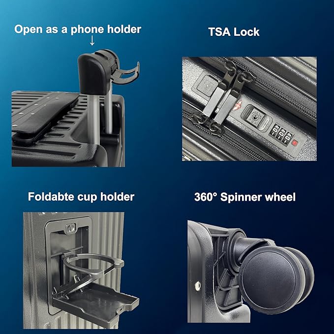 20-inch Front-Opening Aluminum Frame luggage - Spinner Wheels TSA Lock PC Material With External lD Bag Convenient And Fast, Suitcase for Business Travel & Short Trips (Black)