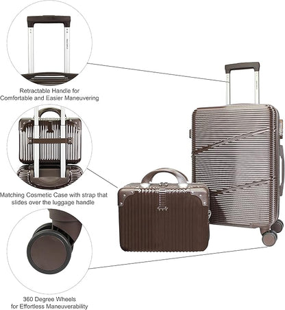 World Traveler VentureX Airline Approved 2-Piece Carry-On Luggage Set – Lightweight Hardside Polycarbonate Suitcase with Spinner Wheels - Brown