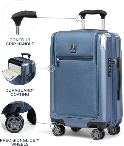 Travelpro Platinum Elite Hardside Expandable Carry on Luggage, 8 Wheel Spinner, TSA Lock, Hard Shell Polycarbonate Suitcase, Dark Sky Blue, Carry on Laptop Pocket 21-Inch