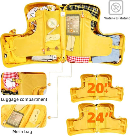 Kids' Lightweight Ride on Luggage with Spinner Wheels & Foldabe Design (Yellow Study, 24"+ Aged 3-12 Toddler)