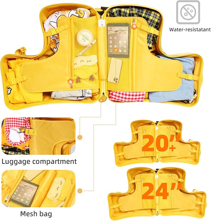 Kids' Lightweight Ride on Luggage with Spinner Wheels & Foldabe Design (Yellow Study, 20"+ Aged 1-3 Toddler),Birthday Gift