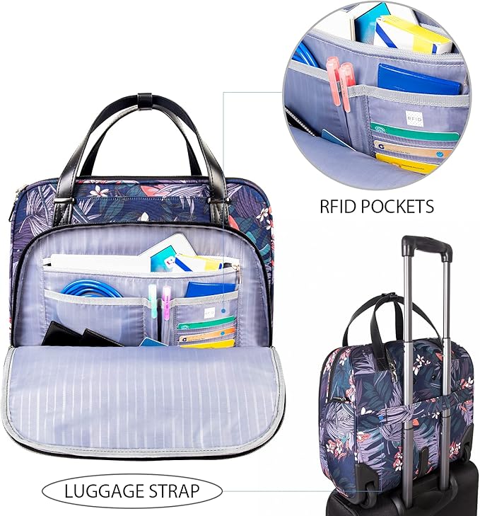 VANKEAN Rolling Laptop Case for Women, Premium Rolling Travel Bag Fits Up to 15.6 Inch Laptop Carry on Briefcase Water-Proof Overnight Computer Bags with RFID Pockets