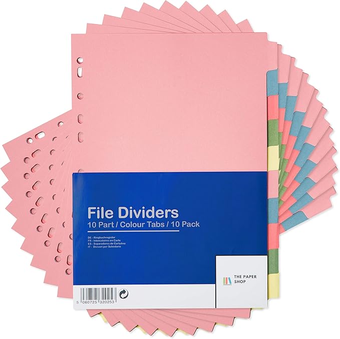 10 Tab Dividers for 3 Ring Binder – 10 Dividers Set with Tabs, Perfect for Organizing Documents, Binder Tab Dividers for Easy Filing (10 Pack)