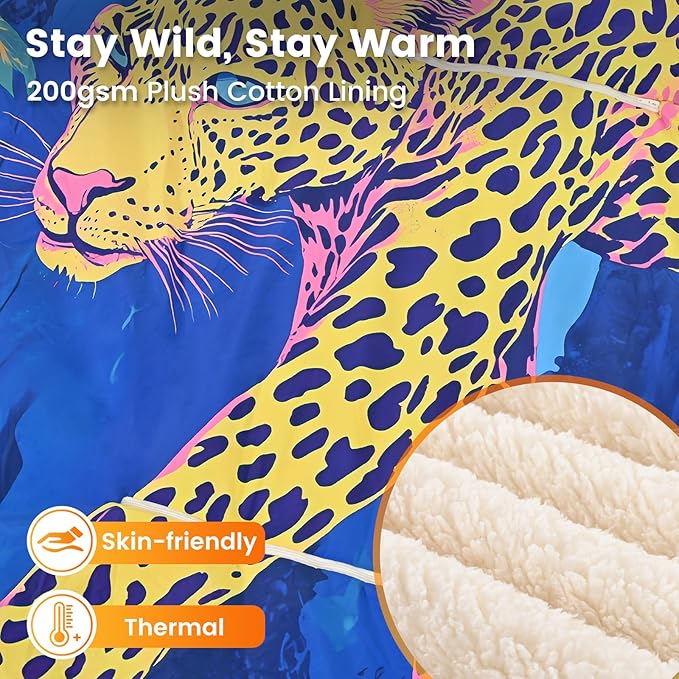 WOOMER Heated Blanket Battery Operated 50x70 Inches, 15000mAh Cordless Electric Blanket with 3 Heat Settings, Waterproof Portable Rechargeable Heating Blanket for Outdoor Camping Travel, Cheetah