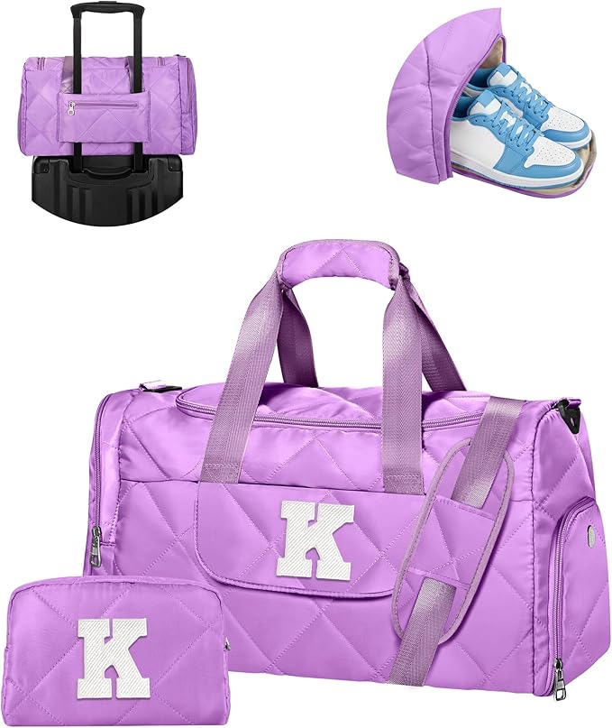 Birthday Gifts for Teen Girls Women, Initial Duffle Bag for Travel, Stocking Stuffers for Teen Girls, Unique Weekender Bag, Gym Bag with Wet Separation, Gift Idea for Christmas, Girl Weekend