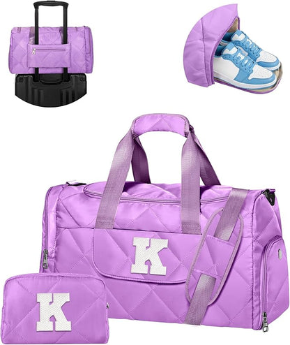 Birthday Gifts for Teen Girls Women, Initial Duffle Bag for Travel, Stocking Stuffers for Teen Girls, Unique Weekender Bag, Gym Bag with Wet Separation, Gift Idea for Christmas, Girl Weekend
