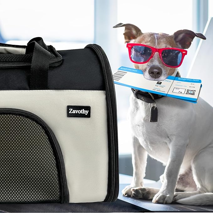 Zavothy TSA Airline Approved Soft-Sided Pet Carrier for Small to Medium Cats and Puppies, Up to 15 Lbs – Collapsible Travel Carrier for Dogs & Cats, White