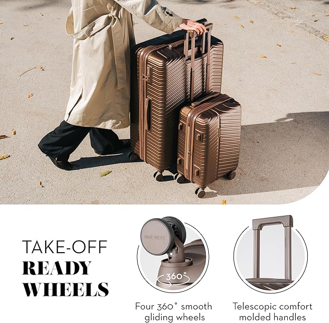 Nine West Zion 2-Piece Smart Luggage Set (20/28), Hardshell Spinners with Cup Holder & USB Port, Expandable & Scuff-Resistant Surface Chocolate Martini