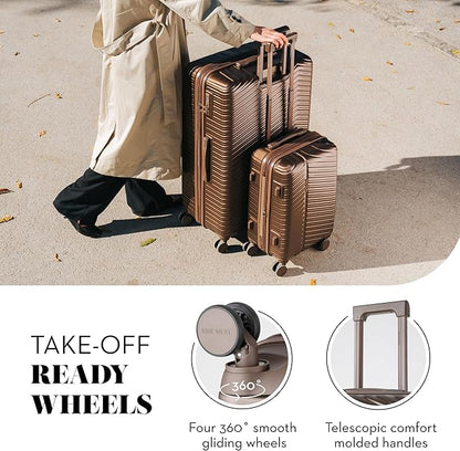 Nine West Zion 2-Piece Smart Luggage Set (20/28), Hardshell Spinners with Cup Holder & USB Port, Expandable & Scuff-Resistant Surface Chocolate Martini
