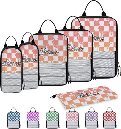 Custom 6 Set Compression Packing Cubes with Name Personalized Compressible Expandable Packing Organizers Luggage Carry On Suitcase Bags Travel Accessories Gifts, Orange Rose Gradient