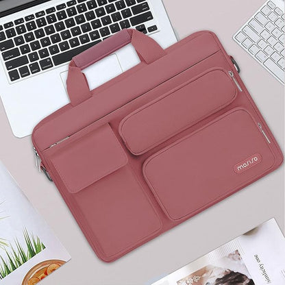 MOSISO Laptop Shoulder Bag 13.3 inch, 13-14 inch Computer Bag Compatible with MacBook Air/Pro 13 / Pro 14, HP Dell ASUS Lenovo with 2 Raised&1 Flapover&1 Horizontal Pocket&Handle&Belt, Dusty Rose