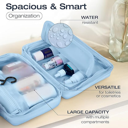 KAZAY Hanging Toiletry Bag with TSA Approved Detachable Pouch, Travel Toiletry Bag, Water Resistant, Premium Nylon, Travel Size Toiletries, Cosmetic Bag, Unisex (Light Blue)