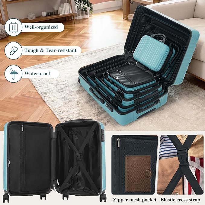 Hardshell 3pcs Luggage, Lightweight Suitcase with Spinner Wheels, Ice blue