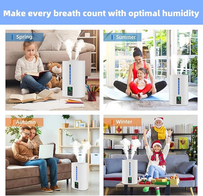 6L Humidifiers for Bedroom Large Room Home, Cool and Warm Humidifier for Baby and Plants Mist Top Fill Desk Humidifiers Essential Oil Diffuser, Quiet with Adjustable Mist,360°Nozzle-White