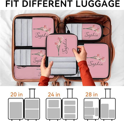 Custom Name 6 Set Compression Packing Cubes for Travel Accessories Customized Expandable Packing Organizers Personalized Carry On Essentials Luggage Bags, January