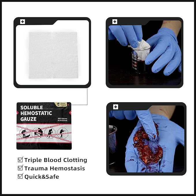 RHINO RESCUE Soluble Hemostatic Gauze Dressing 4"*35"(3ft) for Quick Clotting, Stop Bleeding Gauze for Combat, Trauma, IFAK Refill, Wound Kit, 1 Count
